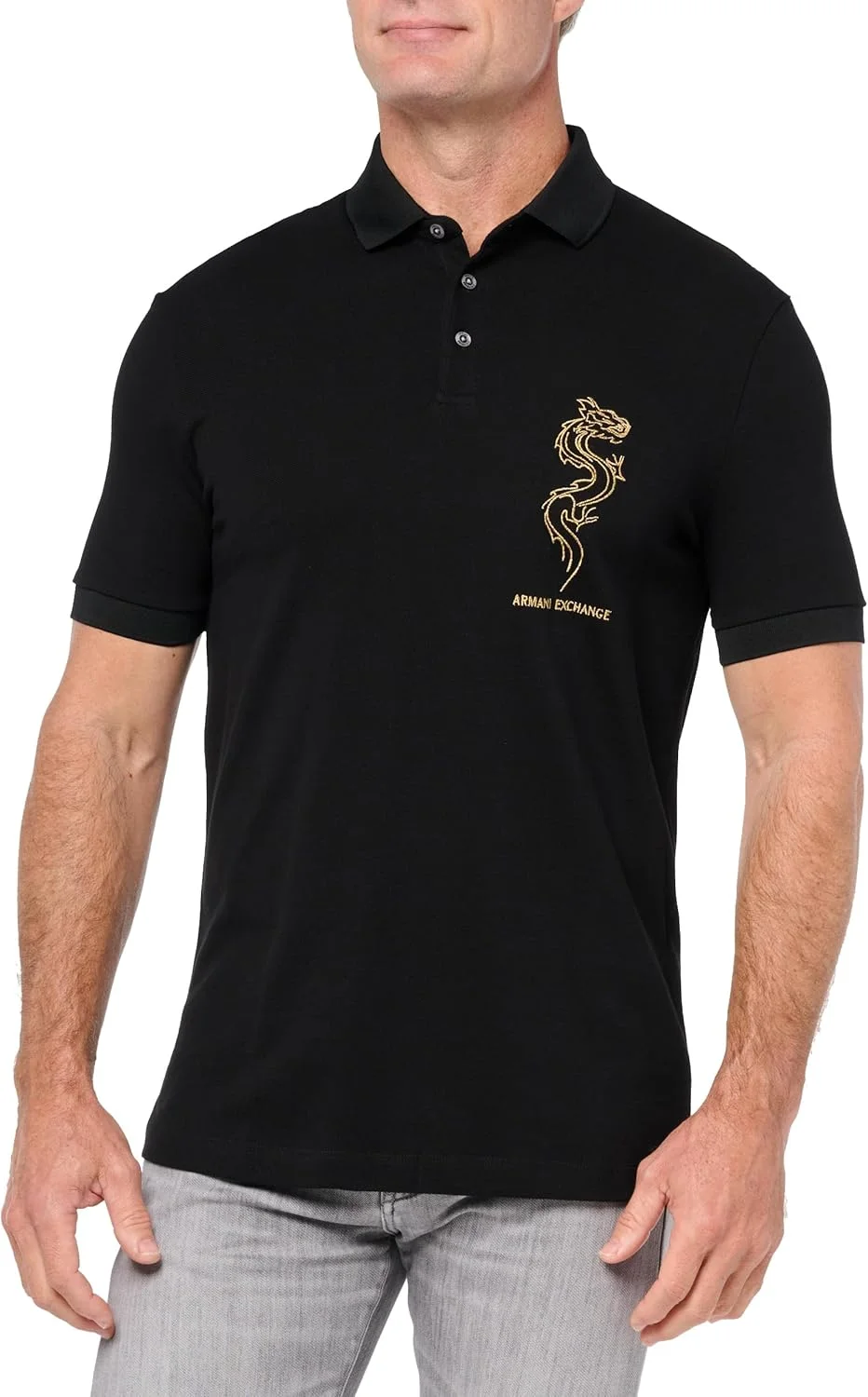 پولوشرت آستین کوتاه مردانه آرمانی اکسچنج، نسخه محدود سال نو قمری، طرح اژدها، مدل مدرن