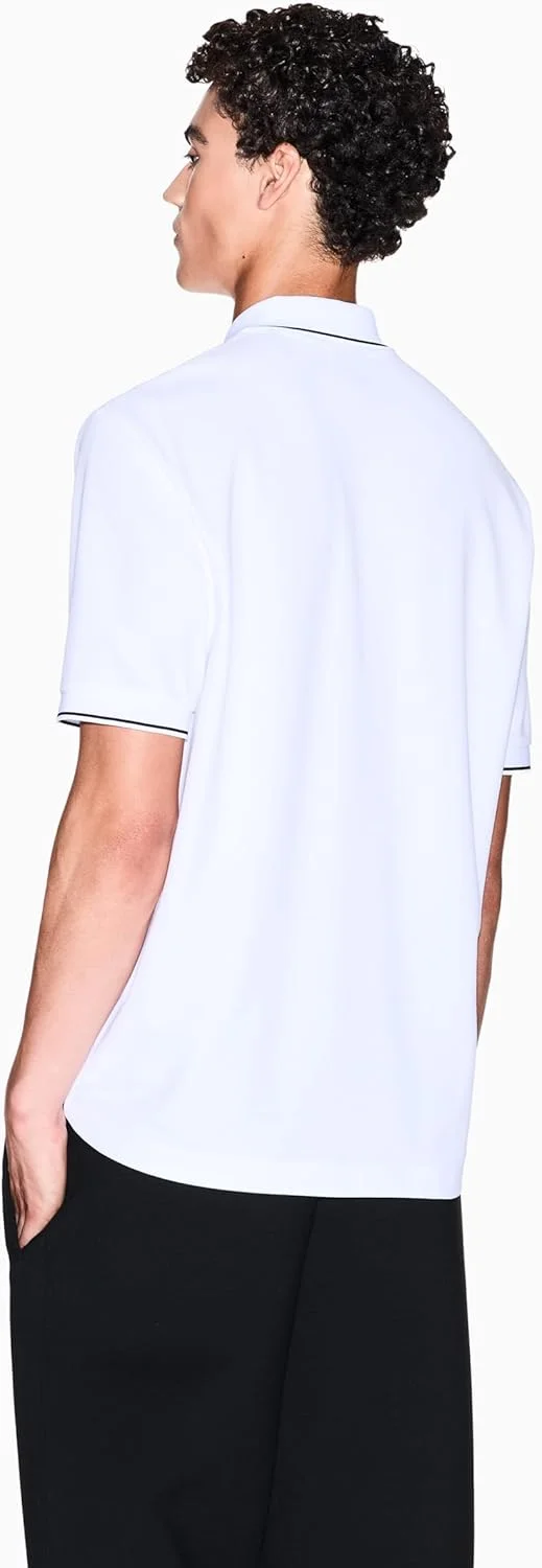 پولوشرت آستین کوتاه مردانه آرمانی اکسچنج با لوگوی جانبی و یقه سه دکمه