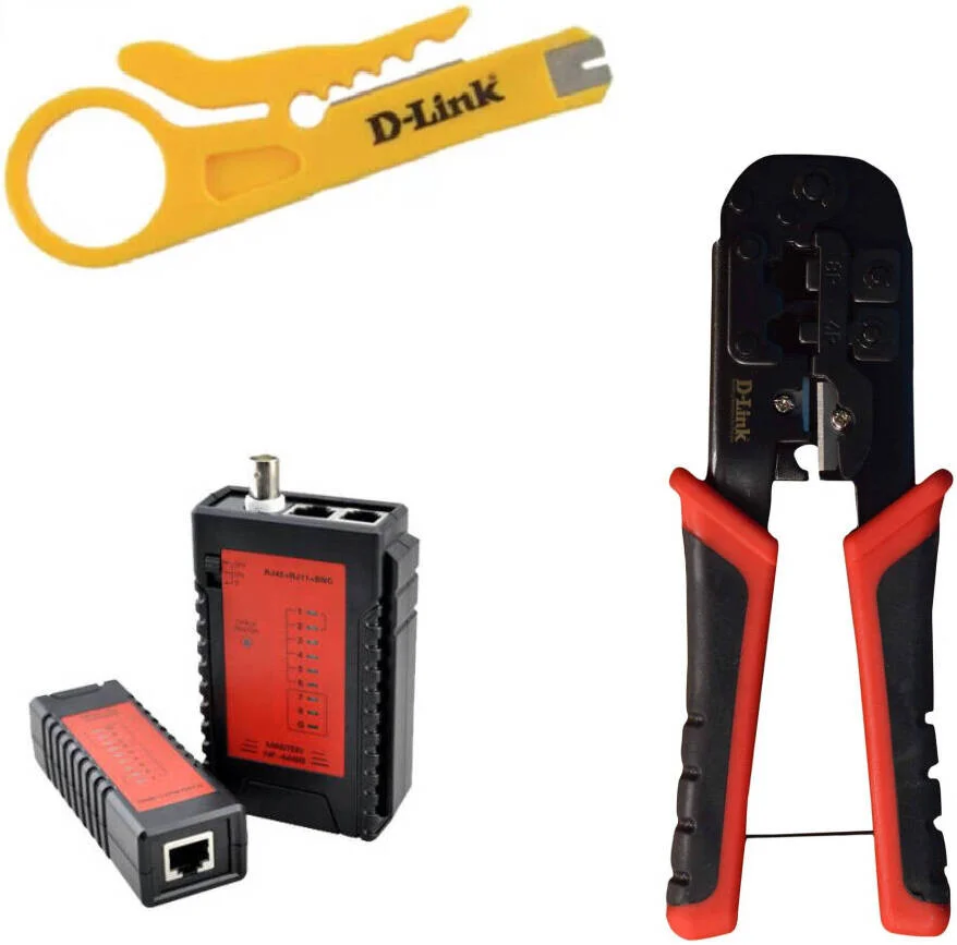 مجموعه ابزار شبکه دی-لینک 4 در 1، شامل پرس پلاگ ماژولار RJ45 + سیم لخت کن + تستر شبکه LAN، مدل های NTC-001، NTS-001، NTL-CT-001، 3 ابزار در 1 بسته | TN-NETCOMBO2
