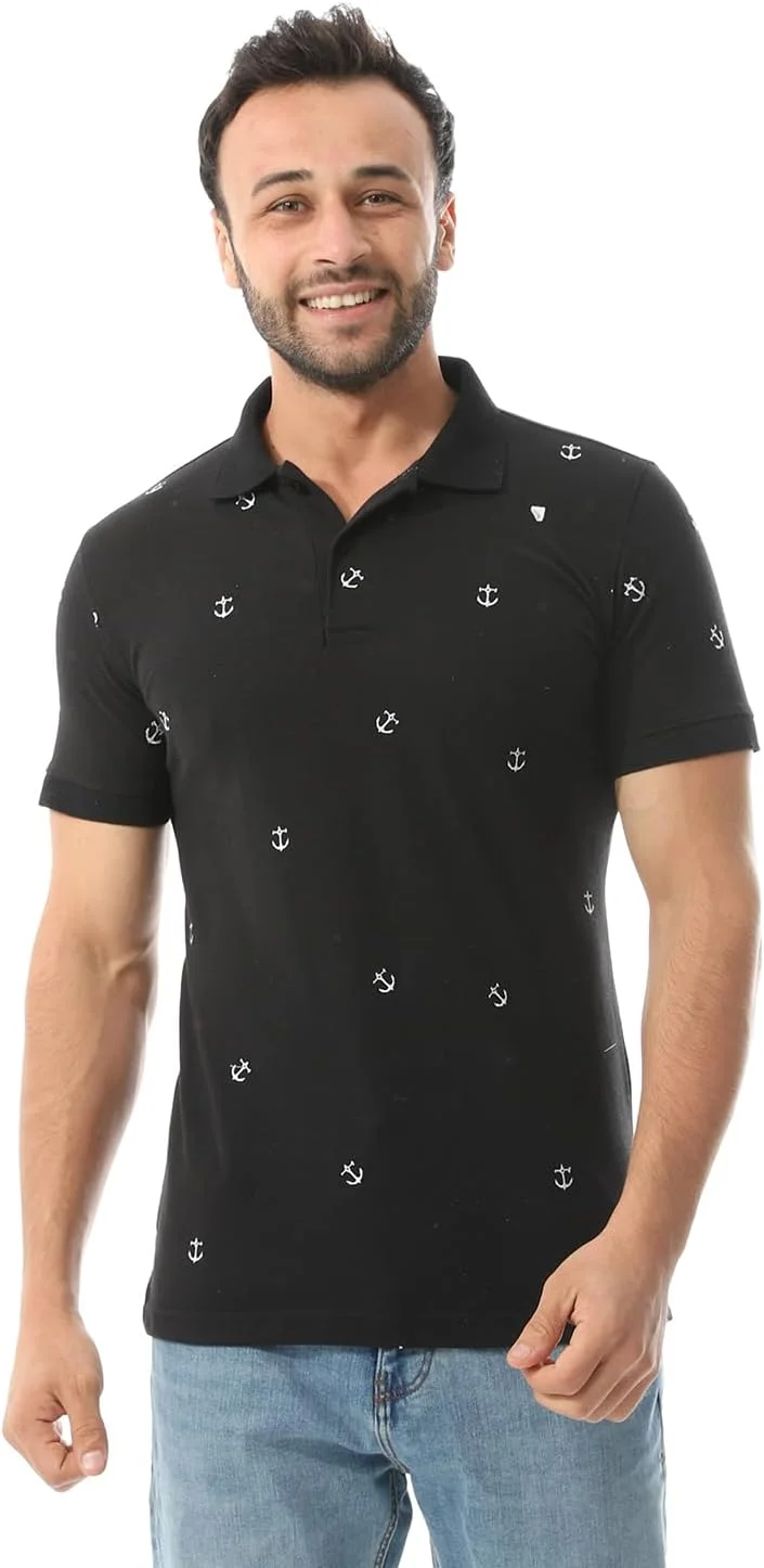 پولوشرت آندورا با طرح گلدوزی، مدل معمولی - مشکی - سایز L