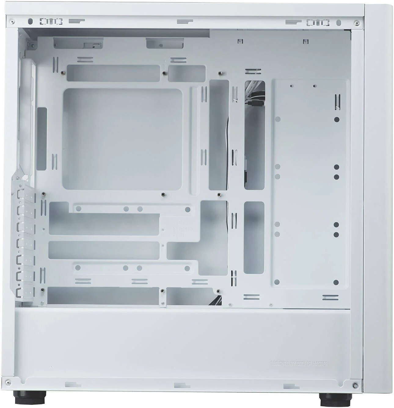 کیس کامپیوتر مید تاور کولر مستر الیت 502، دارای 3 عدد فن ARGB 120 میلی‌متری از پیش نصب شده، پشتیبانی از رادیاتور تا 420 میلی‌متری و 7 عدد فن 120 میلی‌متری، پنل کناری شیشه‌ای حرارت دیده، سفید | E502-WGNN-S00