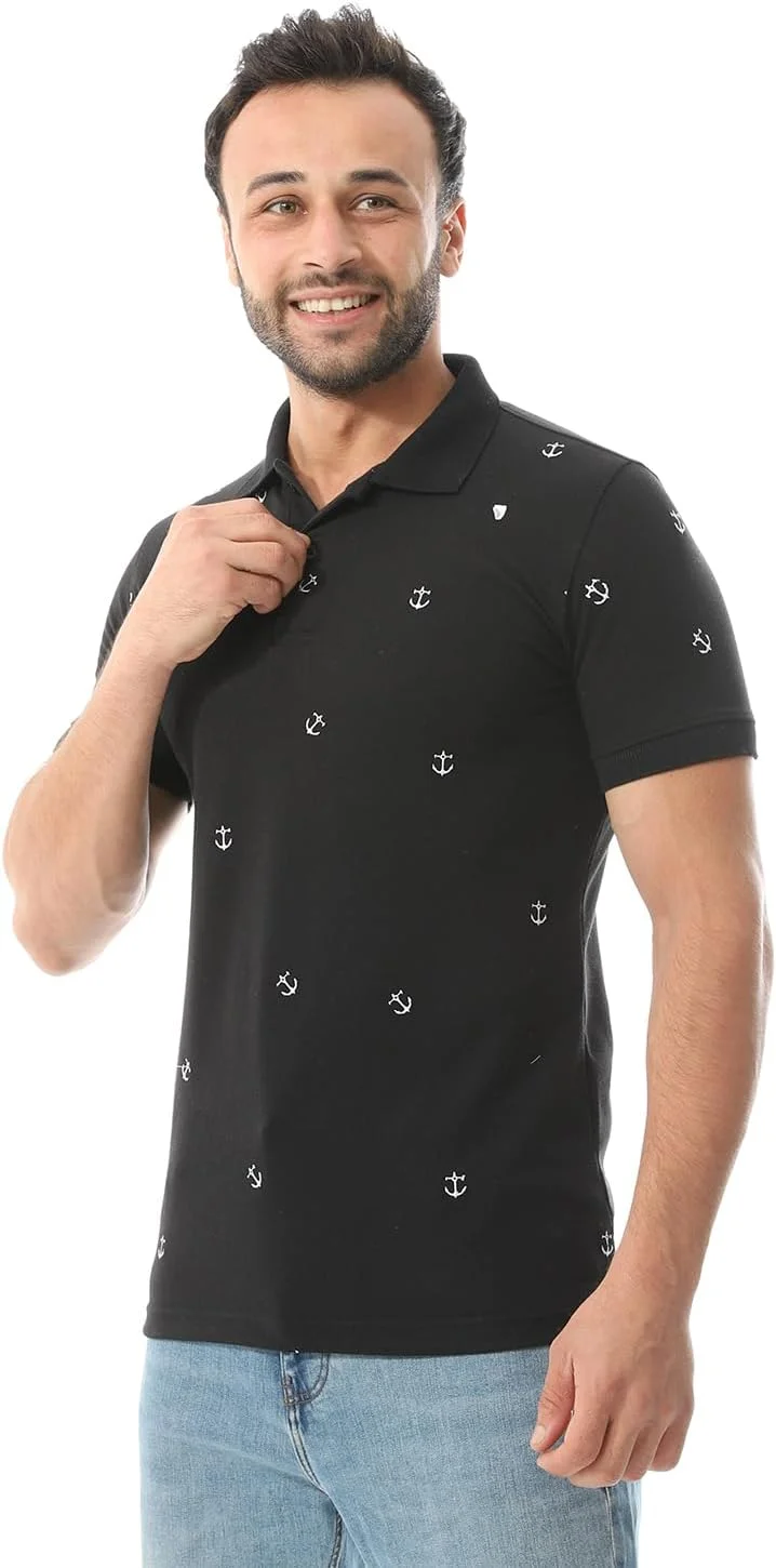 پولوشرت آندورا با طرح گلدوزی، مدل معمولی - مشکی - سایز L