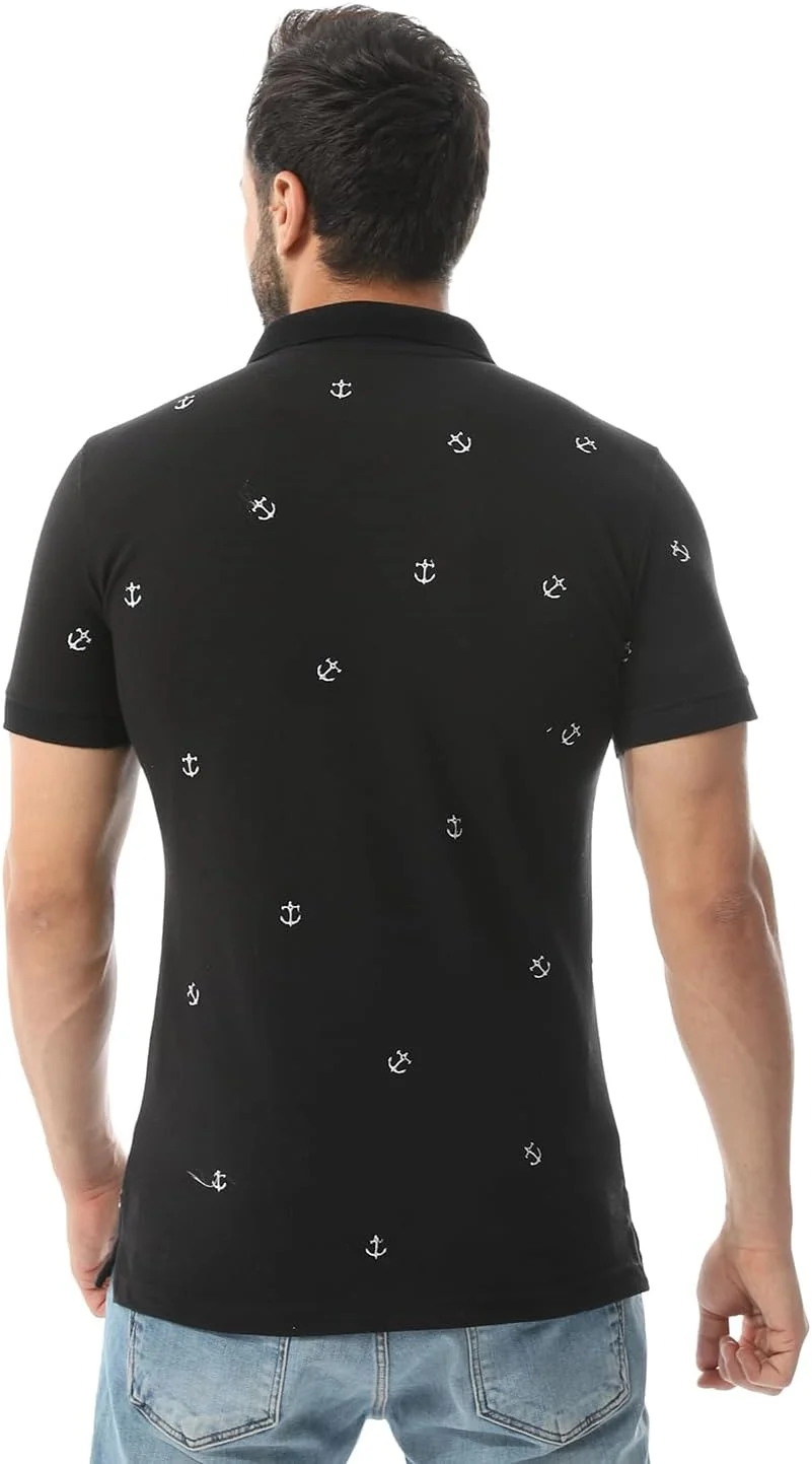 پولوشرت آندورا با طرح گلدوزی، مدل معمولی - مشکی - سایز L