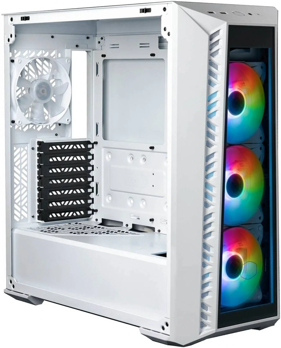 کیس کامپیوتر Cooler Master Masterbox 520 ARGB ATX، دارای 1 عدد فن MasterFan Lite 120 و 3 عدد فن CF120 ARGB از پیش نصب شده، پشتیبانی از رادیاتور تا 360 میلی متر، پشتیبانی از 7 فن، پنل جانبی شیشه حرارت دیده، سفید | MB520-WGNN-S01