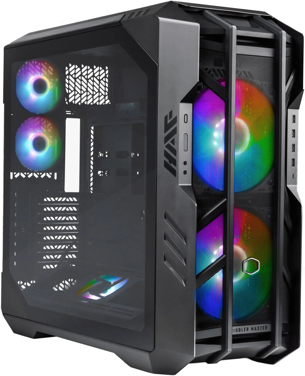 کیس کامپیوتر فول تاور کولر مستر HAF 700، شامل 2 عدد فن 20 سانتی‌متری SickleFlow aRGB و 3 عدد فن 12 سانتی‌متری aRGB، پشتیبانی از رادیاتور تا 480 میلی‌متری و 17 فن، پنل کناری شیشه‌ای حرارت دیده، خاکستری | H700-IGNN-S00