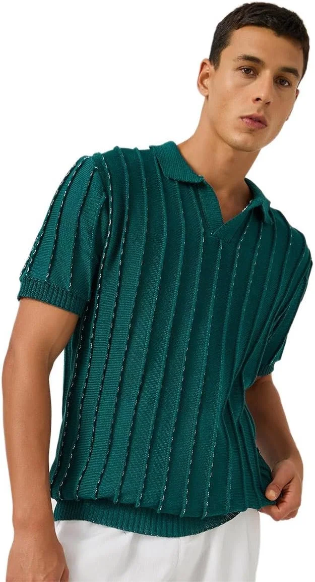 تی شرت پولو مردانه استایلی آستین کوتاه با بافت