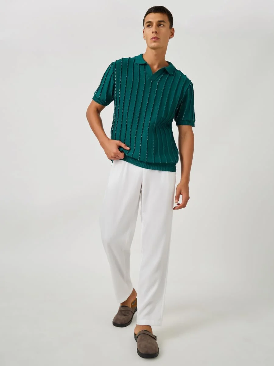 تی شرت پولو مردانه استایلی آستین کوتاه با بافت