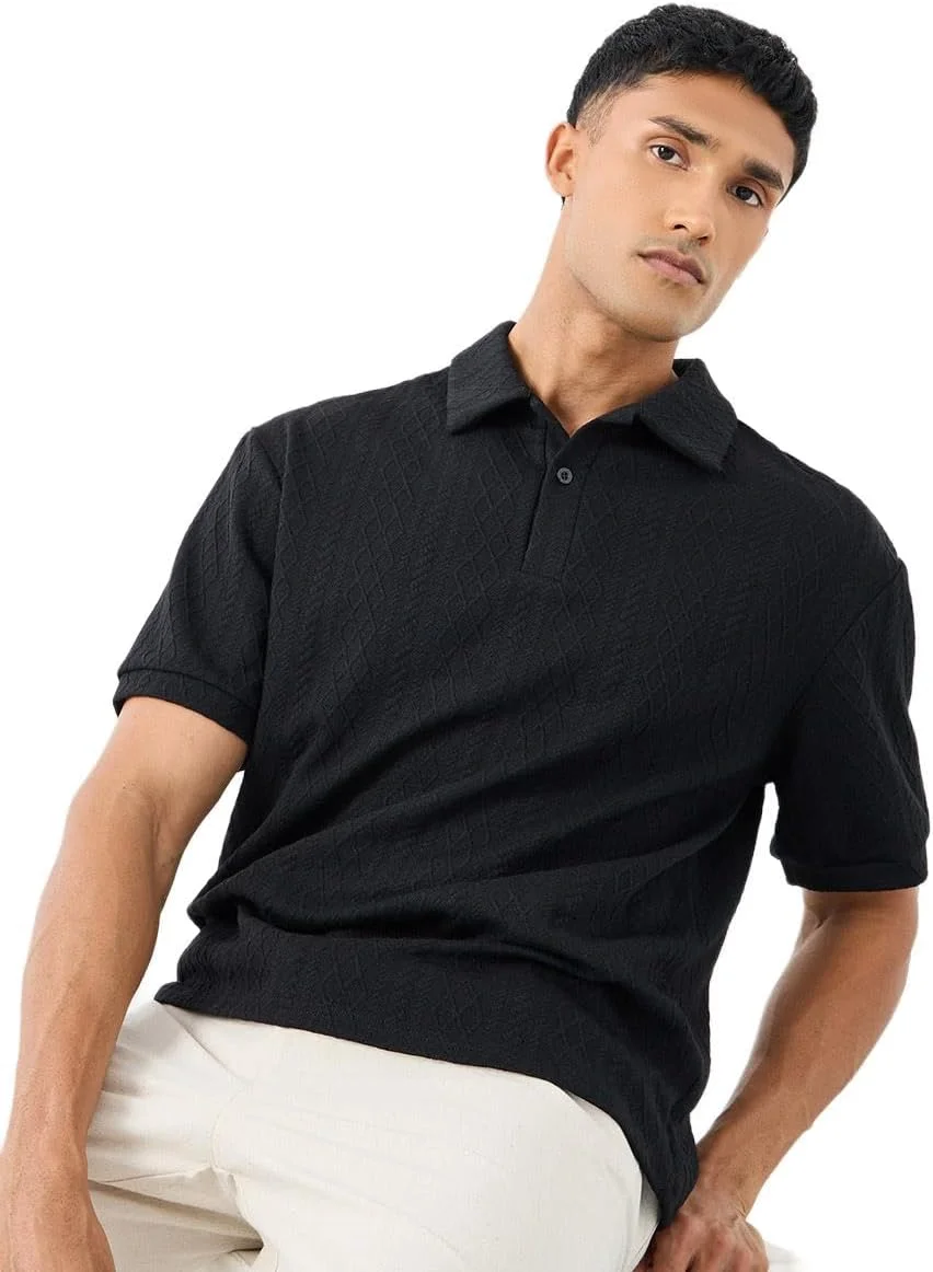 پولوشرت مردانه استایلی، بافت کابلی ممتاز، یقه برگردان، سایز بزرگ