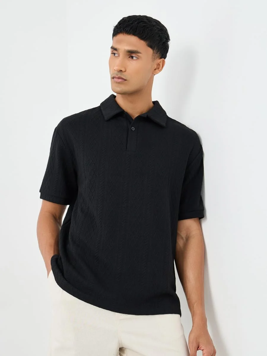 پولوشرت مردانه استایلی، بافت کابلی ممتاز، یقه برگردان، سایز بزرگ