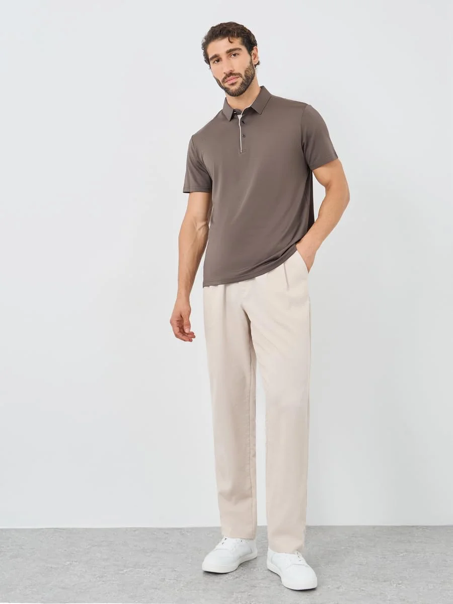 تی شرت پولو مردانه STYLI با سجاف متضاد و برش معمولی