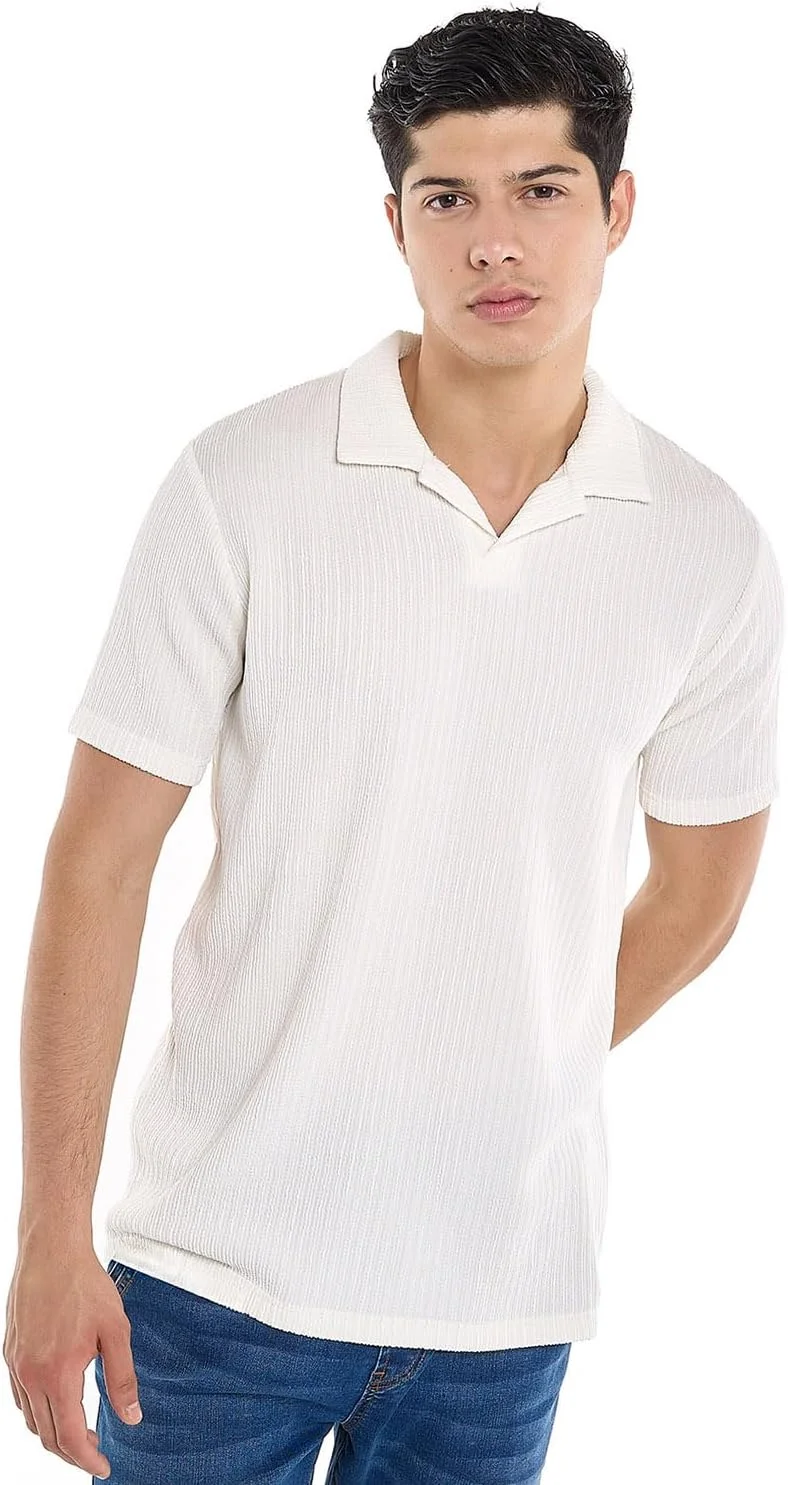 تی شرت پولو با آستین کوتاه و بافت دار مردانه