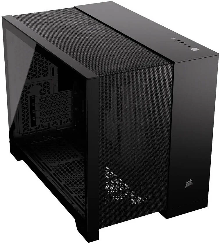 کیس کامپیوتر Corsair 2500D Airflow Mid-Tower، پشتیبانی از رادیاتور تا 360 میلی‌متر و 11 فن، طراحی دو محفظه‌ای، پنل ورودی/خروجی مدرن، 1 پورت USB-C 3.2 Gen 1، 2 پورت USB 3.2 Gen 1، جک صدا، مشکی | CC-9011263-WW