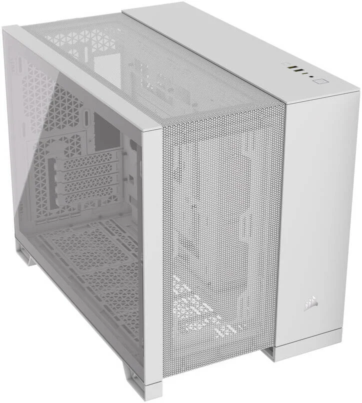کیس کامپیوتر Corsair 2500D Airflow Mid-Tower، پشتیبانی از رادیاتور تا 360 میلی‌متر و 11 فن، طراحی دو محفظه‌ای، پنل ورودی/خروجی مدرن، 1 عدد USB-C 3.2 Gen 1، 2 عدد پورت USB 3.2 Gen 1، جک صدا، سفید | CC-9011264-WW