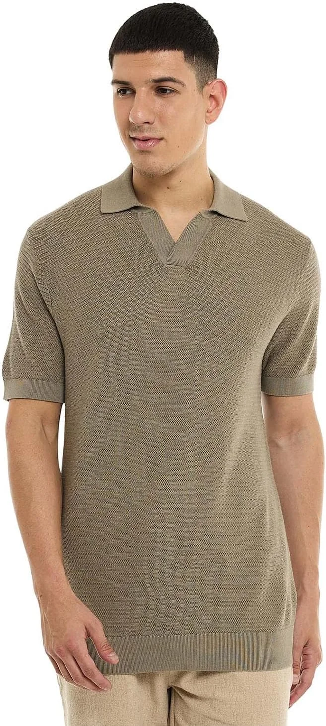 تی شرت پولو مردانه با آستین کوتاه و بافت دار