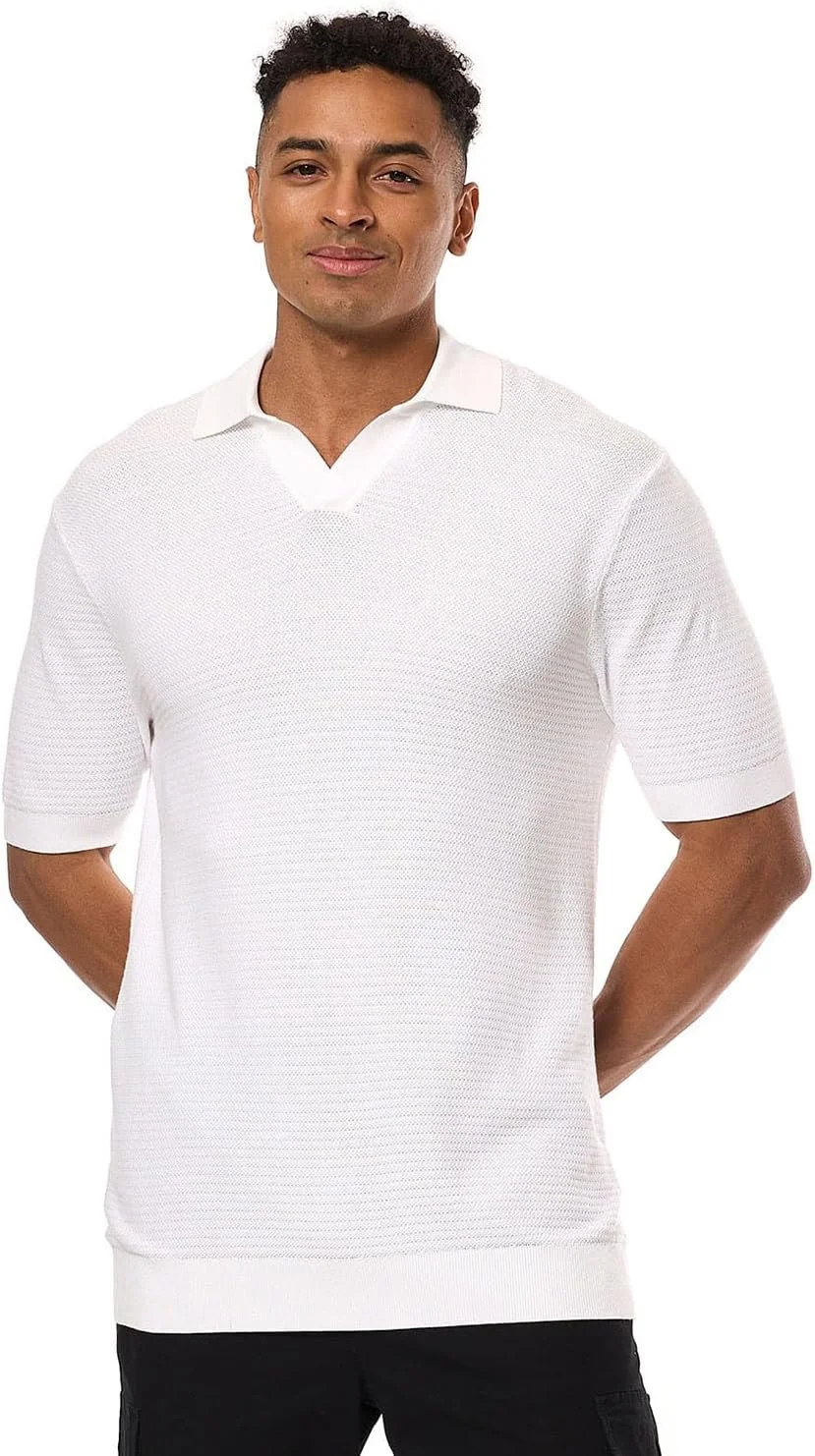 تی شرت پولو مردانه با آستین کوتاه و بافت دار