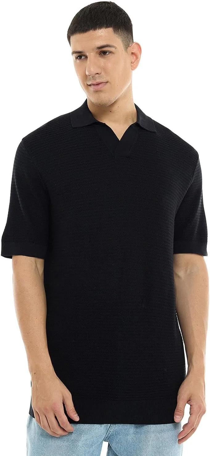 تی شرت پولو مردانه با آستین کوتاه و بافت دار