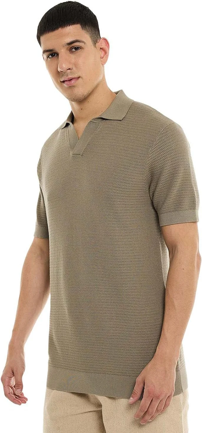 تی شرت پولو مردانه با آستین کوتاه و بافت دار