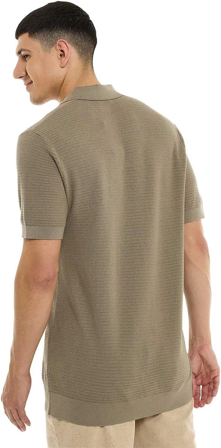 تی شرت پولو مردانه با آستین کوتاه و بافت دار