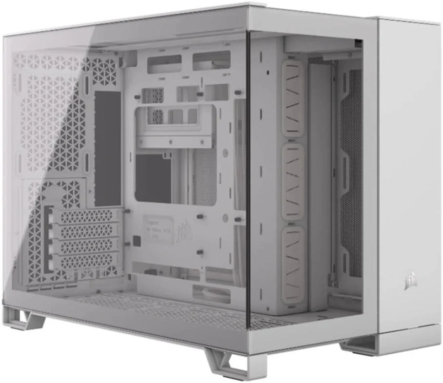 کیس کامپیوتر Corsair 2500X mATX Mid-Tower، پشتیبانی از رادیاتور تا 360 میلی‌متر و 9 فن، طراحی دو محفظه‌ای، پنل ورودی/خروجی مدرن، 1 عدد USB-C 3.2 Gen 1، 2 عدد پورت USB 3.2 Gen 1، جک صدا، سفید | CC-9011266-WW