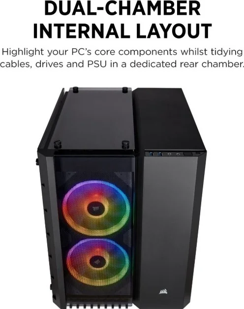 کیس کامپیوتر مشکی Corsair 280X Crystal RGB Micro ATX با شیشه حرارت دیده | CC-9011135-WW