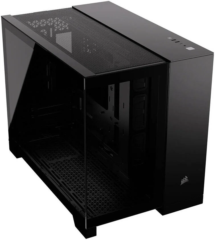 کیس کامپیوتر Corsair 2500X mATX Mid-Tower، پشتیبانی از رادیاتور تا 360 میلی‌متر و 9 فن، طراحی دو محفظه‌ای، پنل ورودی/خروجی مدرن، 1 عدد USB-C 3.2 Gen 1، 2 عدد پورت USB 3.2 Gen 1، جک صدا، مشکی | CC-9011265-WW