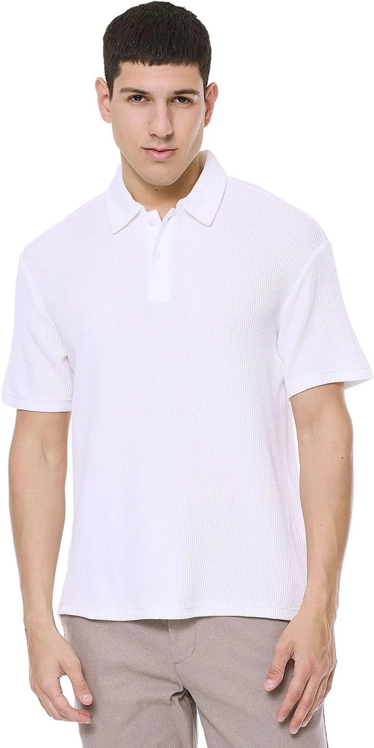 تی شرت پولو مردانه بافت دار آستین کوتاه