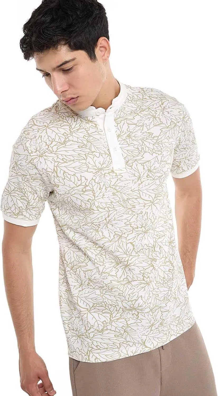 تی شرت مردانه طرح دار یقه ایستاده و آستین کوتاه مدل 325-1016MN002-1 از آر اند بی