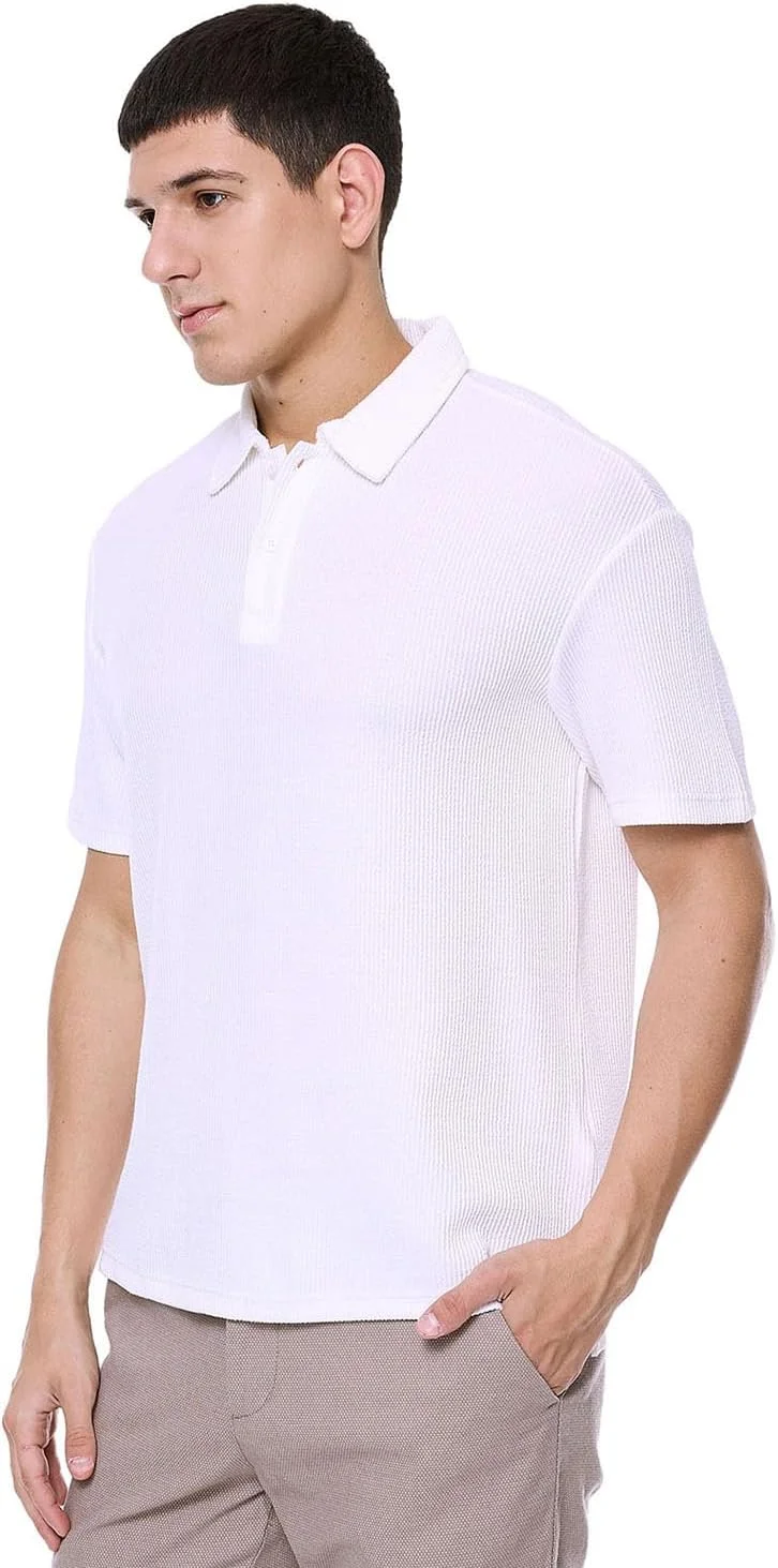 تی شرت پولو مردانه بافت دار آستین کوتاه