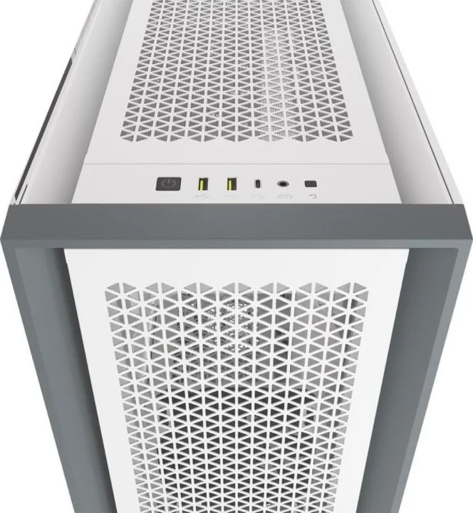 کیس کامپیوتر Corsair 5000D Airflow با شیشه حرارت دیده، 2 پورت USB 3.0 / 1 پورت USB 3.1 Type-C / ورودی و خروجی صدا، رادیاتور 360 میلی‌متری، جنس بدنه فولاد / پلاستیک / شیشه حرارت دیده، Mid-Tower ATX - سفید | CC-9011211-WW