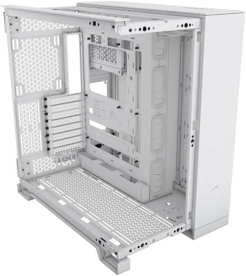 کیس کامپیوتر مید تاور Corsair 6500D Airflow، پشتیبانی از رادیاتور تا 360 میلی‌متر و 13 فن، شیشه حرارت دیده، پنل‌های توری کامل، طراحی دو محفظه‌ای، پنل جلویی مدرن I/O، سفید | CC-9011260-WW