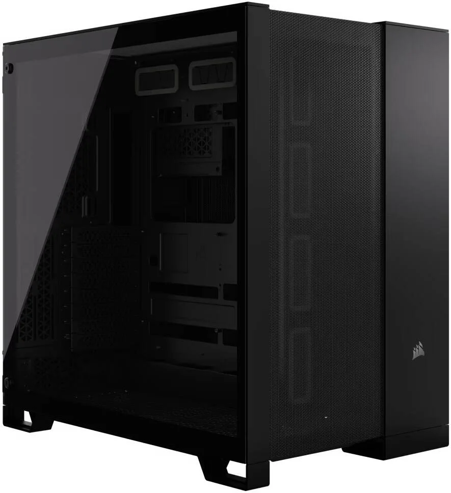 کیس کامپیوتر Corsair 6500D Airflow Mid-Tower، پشتیبانی از رادیاتور تا 360 میلی‌متر و 13 فن، جنس شیشه حرارت دیده، پنل‌های توری کامل، طراحی دو محفظه‌ای، پنل جلویی مدرن I/O، مشکی | CC-9011259-WW