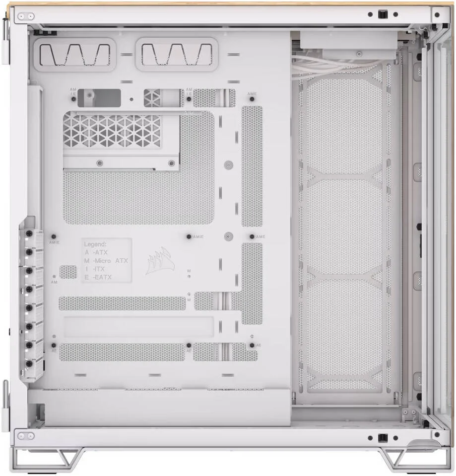 کیس کامپیوتر مید تاور Corsair 6500X، پشتیبانی از رادیاتور تا 360 میلی‌متر و 10 فن، شیشه حرارت دیده، محفظه دوگانه، پنل جلویی مدرن I/O، انعطاف‌پذیری گسترده خنک‌کننده، سفید / چوب بامبو | CC-9011284-WW