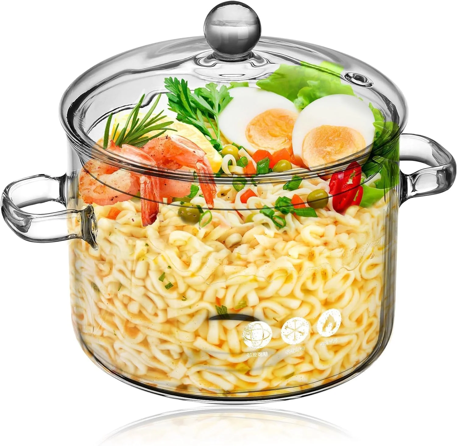 قابلمه شیشه ای فر با درب، قابلمه پخت و پز با ظرفیت بزرگ، قابلمه شفاف با دسته، قابلمه استوک روی اجاق گاز، ظروف شیشه ای بوروسیلیکات، قابلمه و تابه های قابل شستشو در ماشین ظرفشویی (1900 میلی لیتر)