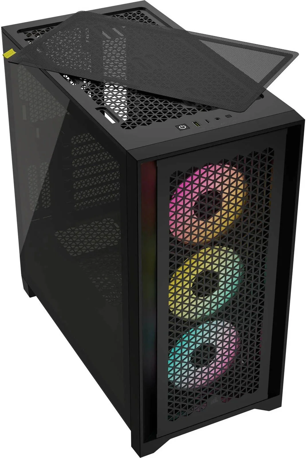 کیس مید تاور CORSAIR iCUE 4000D RGB AIRFLOW V2، طراحی با جریان هوای بالا، پنل شیشه ای حرارت دیده، پشتیبانی از رادیاتور تا 360 میلی متر و 3 عدد فن AF120 RGB ELITE، کنترلر Node PRO، مدیریت کابل RapidRoute - مشکی | CC-9011240-WW