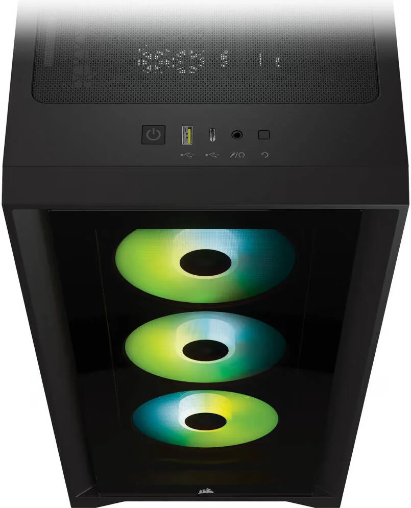 کیس کامپیوتر Corsair iCUE 4000X ATX Mid Tower، جنس بدنه فولاد + شیشه حرارت دیده + پلاستیک، پشتیبانی از رادیاتور تا 360، پورت های ورودی/خروجی Type-C/USB3.0/Audio، مشکی I CC-9011204-WW