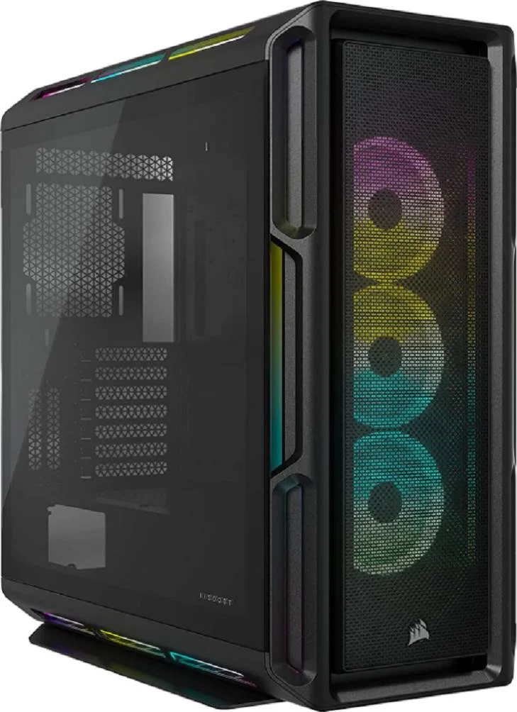 کیس کامپیوتر Corsair iCUE 5000T RGB Mid Tower ATX، شیشه حرارت دیده، پشتیبانی از رادیاتور 360 میلی‌متری و 10 فن، شامل 3 فن 120 میلی‌متری، 7 + 2 اسلات توسعه عمودی، مشکی | CC-9011230-WW