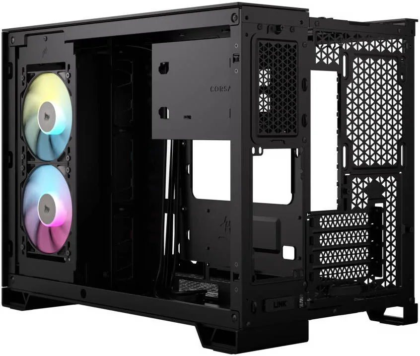 کیس کامپیوتر دو محفظه ای Corsair iCUE LINK 2500X RGB Micro ATX، دارای 2 فن از پیش نصب شده RX RGB، پشتیبانی از رادیاتور تا 360 میلی متر و 9 فن، پنل جلویی مدرن I/O، مشکی | CC-9011267-WW