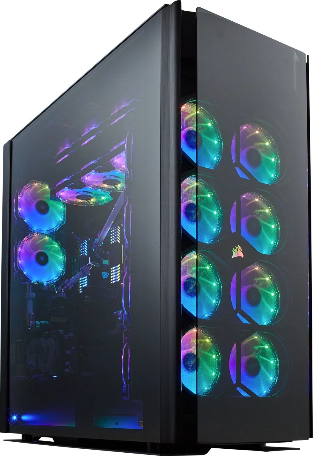 کیس سوپر تاور CORSAIR OBSIDIAN 1000D، شیشه حرارت دیده دودی، تریم آلومینیومی - کنترلر یکپارچه فن و نورپردازی COMMANDER PRO | CC-9011148-WW