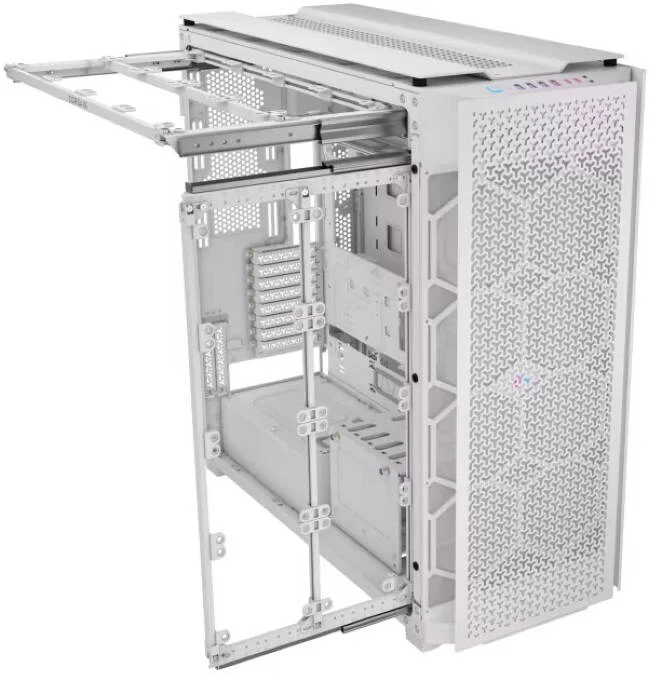 کیس کامپیوتر فوق‌العاده بزرگ CORSAIR iCUE LINK 9000D RGB AIRFLOW، قابلیت نصب تا 18 فن 120 میلی‌متری و رادیاتورهای 480 میلی‌متری، جریان هوای بالا، 4 پورت USB 3.2 Type-A، 2 پورت USB 3.2 Type-C، خروجی صدا، سفید | CC-9011274-WW