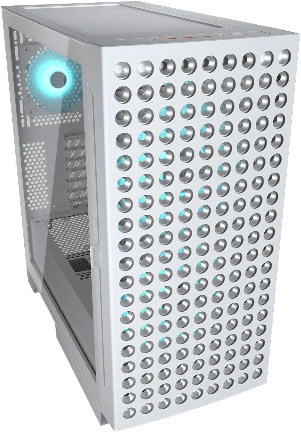 کیس کامپیوتر Cougar Airface ECO RGB Mid Tower، دارای 2 فن 180mm و 1 فن 120mm از پیش نصب شده، پشتیبانی از رادیاتور تا 360mm و 7 فن، خنک کننده ترمودینامیکی، سفید | 385YA20.0002