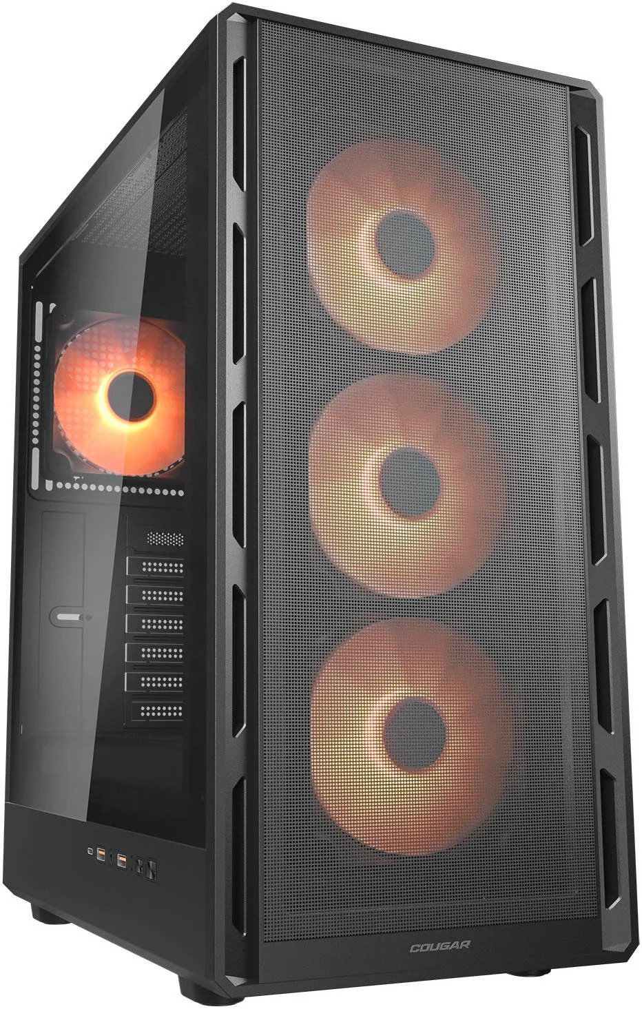 کیس کامپیوتر Cougar AirFace Pure Pro Mid Tower ATX، دارای 4 فن 120 میلی‌متری ARGB PWM از پیش نصب شده، پشتیبانی از رادیاتور 240 میلی‌متری، 7 اسلات توسعه، پنل جلویی فوق‌العاده باریک، لبه‌های پخ‌دار، مشکی | 382GA50.0003