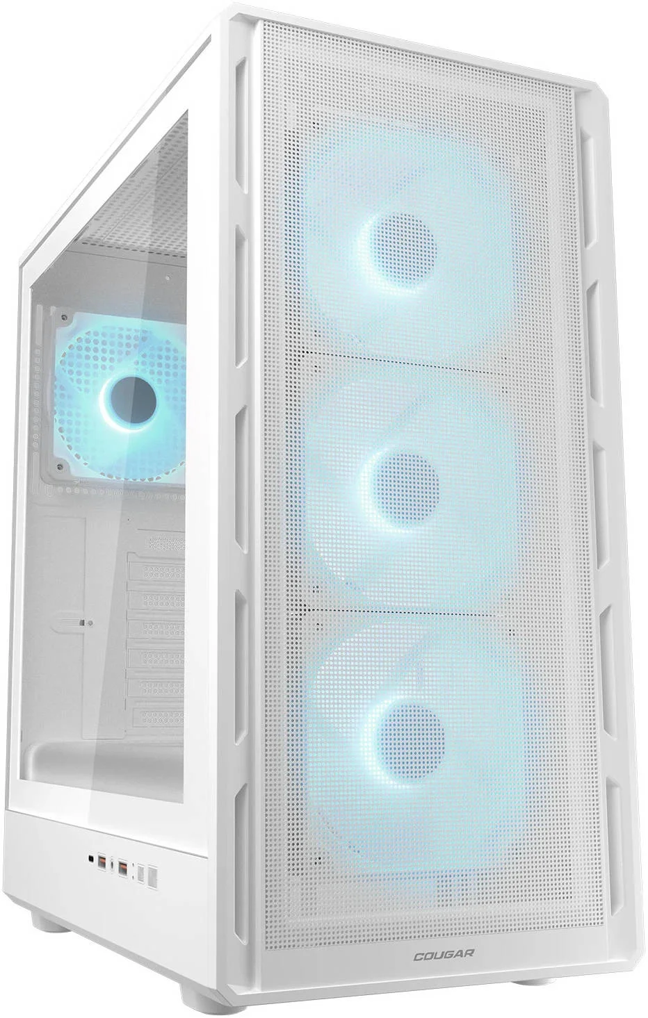 کیس کامپیوتر Cougar AirFace Pure Pro Mid Tower ATX، دارای 4 فن 120 میلی‌متری ARGB PWM از پیش نصب‌شده، پشتیبانی از رادیاتور 240 میلی‌متری، 7 اسلات توسعه، پنل جلویی فوق‌العاده باریک، لبه‌های پخ‌دار، سفید | 382GA50.0004