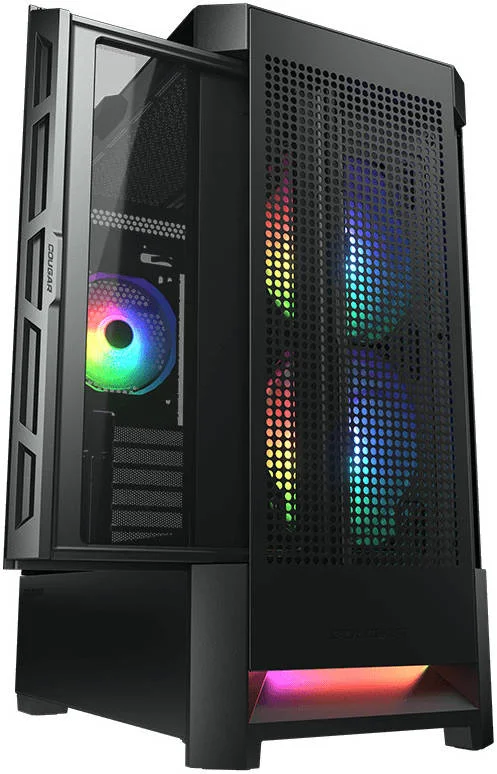 کیس کامپیوتر Cougar Airface RGB E-ATX Mid Tower، شیشه حرارت دیده، پنل های جلویی مشبک، پشتیبانی از رادیاتور تا 280 میلی متر، فن های ARGB از پیش نصب شده 2*140 در جلو و 1*120 در عقب، USB 3.0*2، USB 2.0، مشکی | 385ZD10.0004