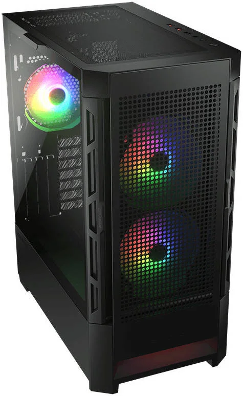 کیس کامپیوتر Cougar Airface RGB E-ATX Mid Tower، شیشه حرارت دیده، پنل های جلویی مشبک، پشتیبانی از رادیاتور تا 280 میلی متر، فن های ARGB از پیش نصب شده 2*140 در جلو و 1*120 در عقب، USB 3.0*2، USB 2.0، مشکی | 385ZD10.0004
