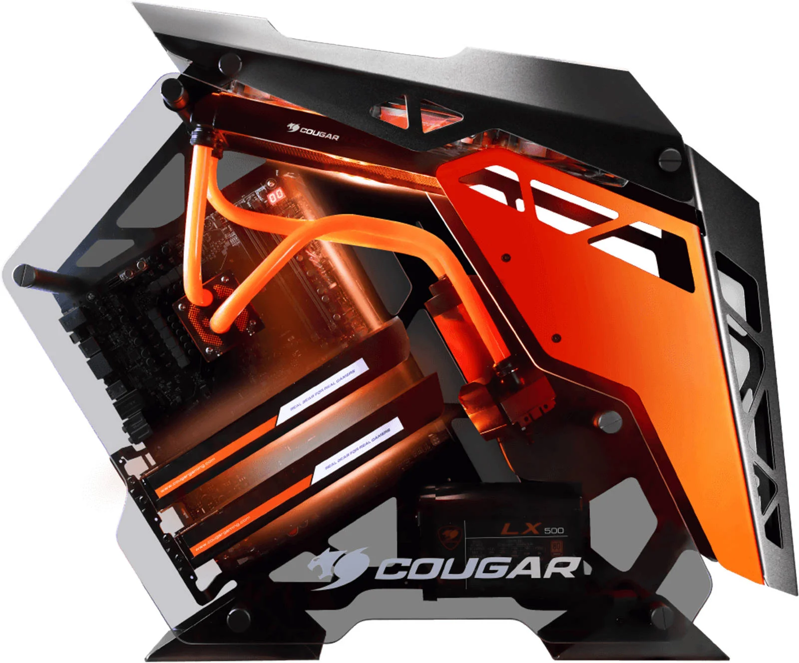 کیس گیمینگ میان برج Cougar Conquer ATX (Mini ITX / Micro ATX / ATX شیشه حرارت دیده آلومینیوم مشکی و نارنجی) | CG-GC-CONQUER-BLK