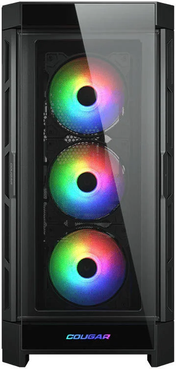 کیس مید تاور COUGAR Duoface Pro RGB ATX، فریم فولادی و پنل شیشه ای حرارت دیده، پشتیبانی از رادیاتور تا 360 میلی متر و 9 فن 120 میلی متری، نورپردازی خیره کننده RGB، 2x USB 3.0 / 2.0 / Type-C، مشکی | 385AD10.0001