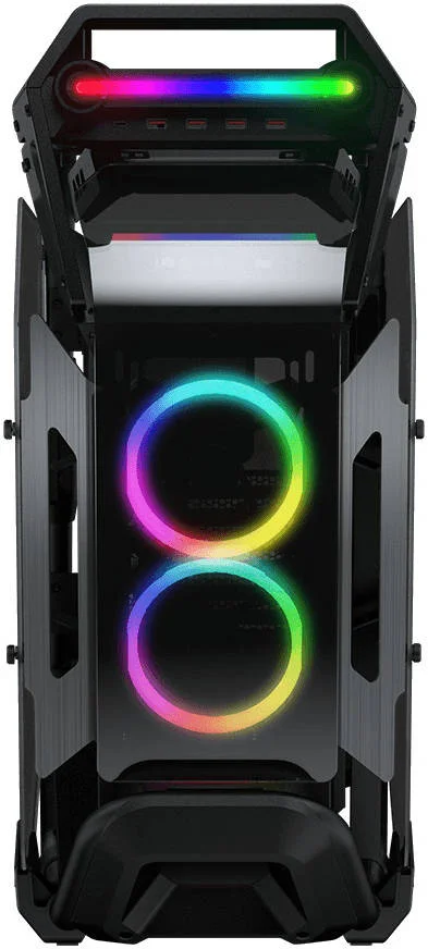 کیس مید تاور ATX مدل COUGAR CRATUS با قابلیت شخصی‌سازی متنوع و دینامیک همرفت، شیشه حرارت دیده، پشتیبانی از رادیاتور تا 360 میلی‌متر و 9 فن 120 میلی‌متری، نورپردازی پویا، USB 3.0/Type-C، پشت | 385LMS0.0001