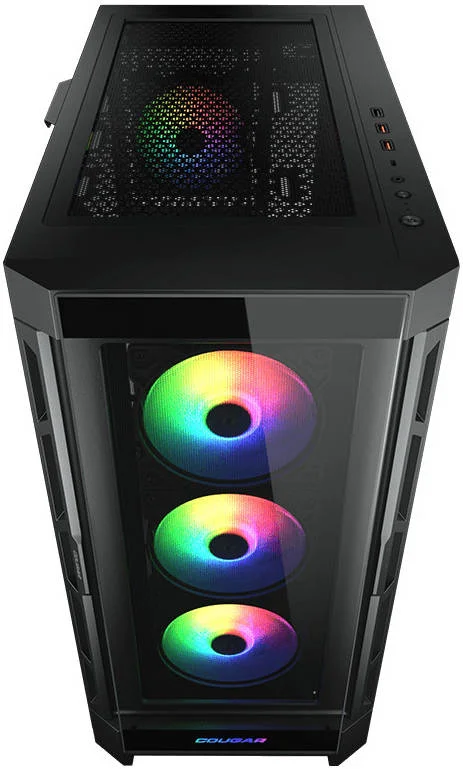 کیس مید تاور COUGAR Duoface Pro RGB ATX، فریم فولادی و پنل شیشه ای حرارت دیده، پشتیبانی از رادیاتور تا 360 میلی متر و 9 فن 120 میلی متری، نورپردازی خیره کننده RGB، 2x USB 3.0 / 2.0 / Type-C، مشکی | 385AD10.0001