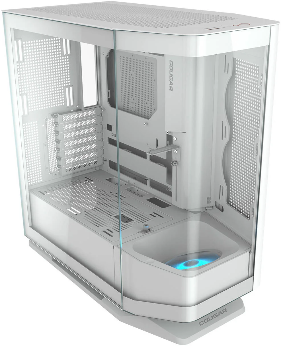 کیس کامپیوتر مید تاور Cougar FV270، دارای 1 عدد فن 120 میلی‌متری aRGB معکوس از پیش نصب شده، پشتیبانی از رادیاتور تا 360 میلی‌متری و 9 فن، دارای Type C Gen 2 x1، USB 3.0 x2، جک صوتی 4 پل هدست، سفید | 3858M60.0002