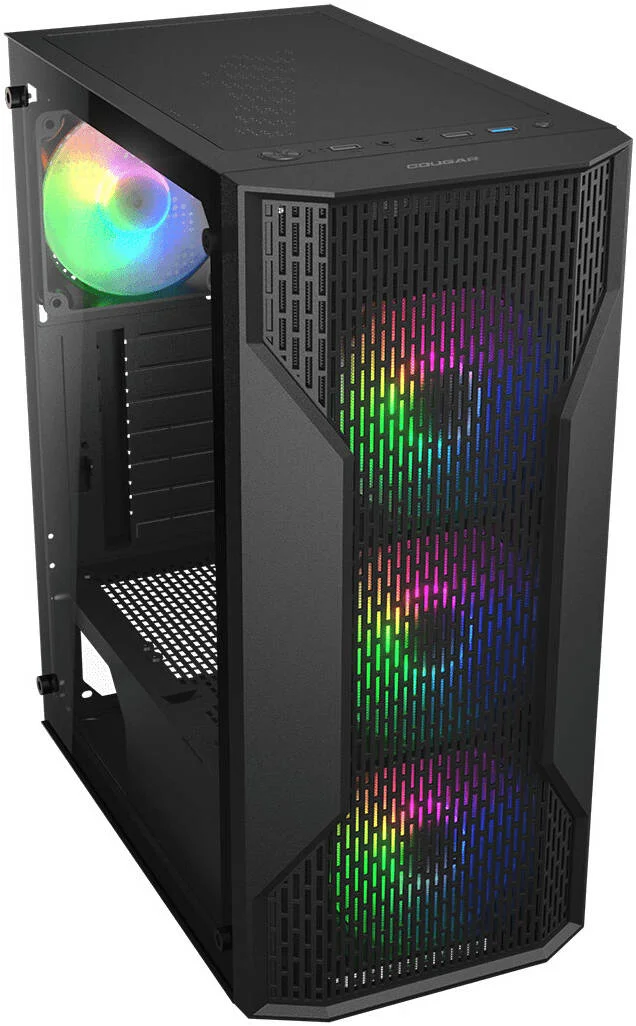 کیس کامپیوتر Cougar MX110 RGB Mid Tower، دارای 4 فن 120 میلی‌متری از پیش نصب شده، پشتیبانی از رادیاتور تا 240 میلی‌متری و 6 فن، سرعت فن 1200 دور در دقیقه، مشکی | 382BD20.0001